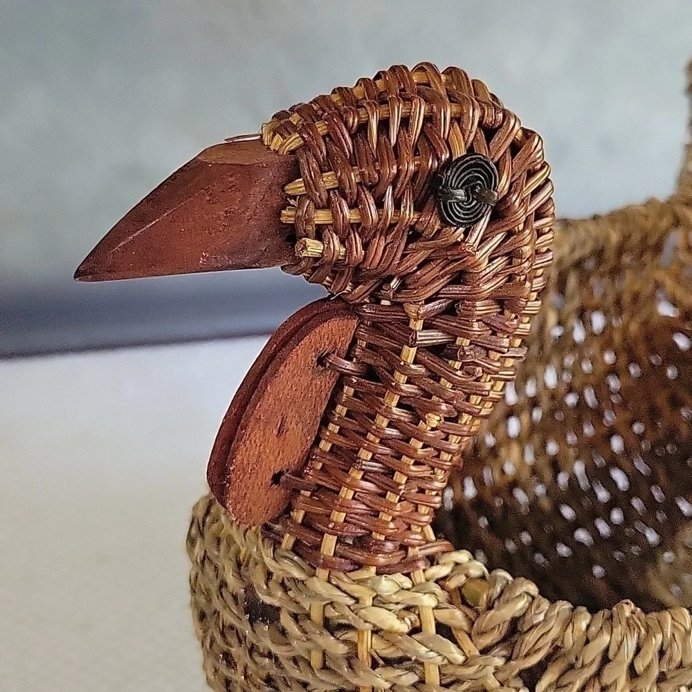Rattan Turkey basket with wooden beak.  8
